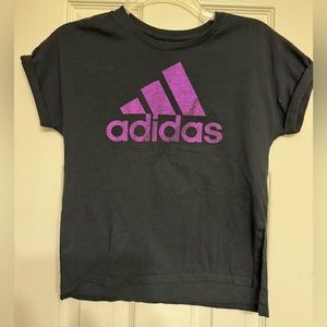 Girls Adidas, metalic fuchsia colored logo pullover shirt, sz. L/14,